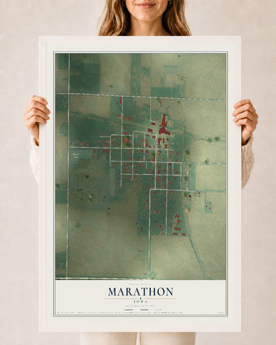 Map of Marathon, Iowa, 24 x 36 inch print in a white wood frame