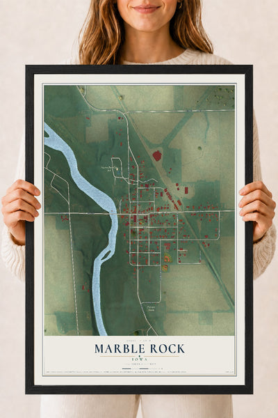 Map of Marble Rock, Iowa, 18 x 24 inch print in a black wood frame