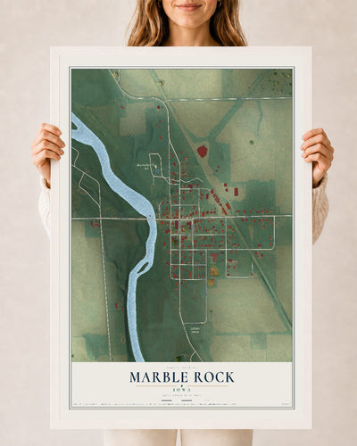 Map of Marble Rock, Iowa, 24 x 36 inch print in a white wood frame