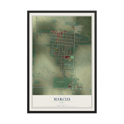 Map of Marcus, Iowa, 12 x 18 inch print in a black wood frame