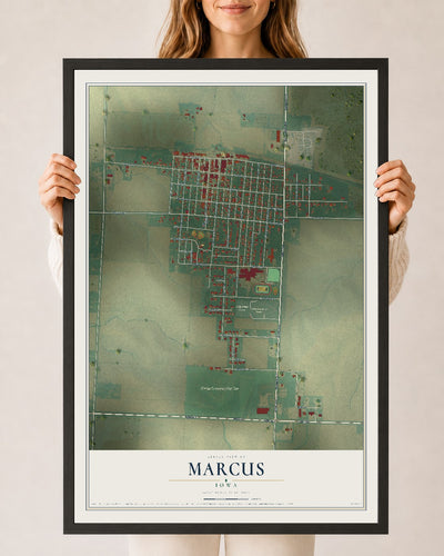 Map of Marcus, Iowa, 24 x 36 inch print in a black wood frame