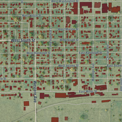 Close-up of the map of Marengo, Iowa print showing street and building detail