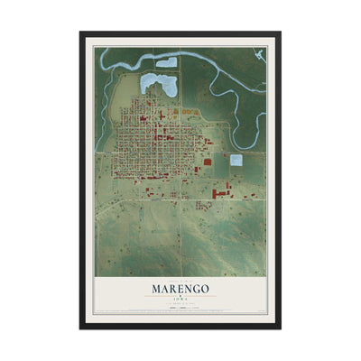 Map of Marengo, Iowa, 12 x 18 inch print in a black wood frame