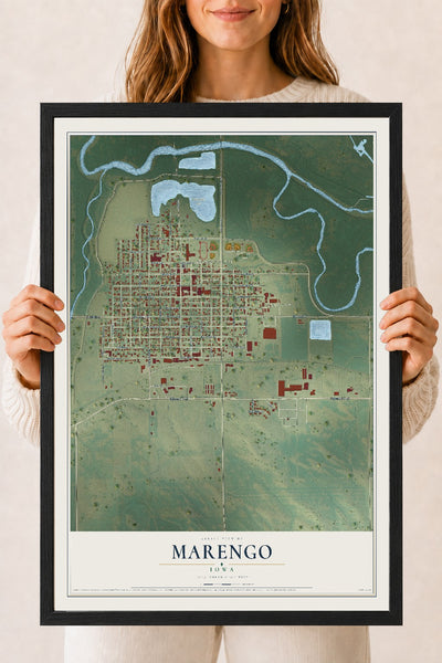 Map of Marengo, Iowa, 18 x 24 inch print in a black wood frame