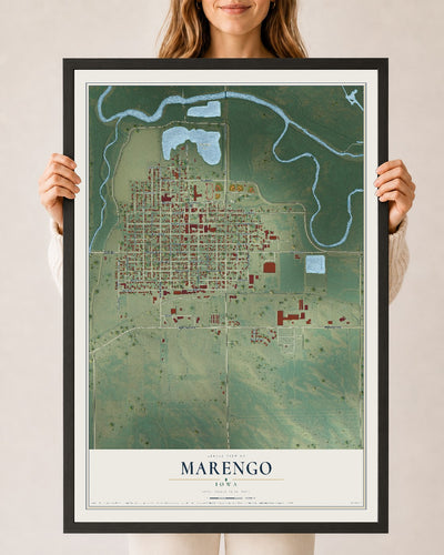 Map of Marengo, Iowa, 24 x 36 inch print in a black wood frame