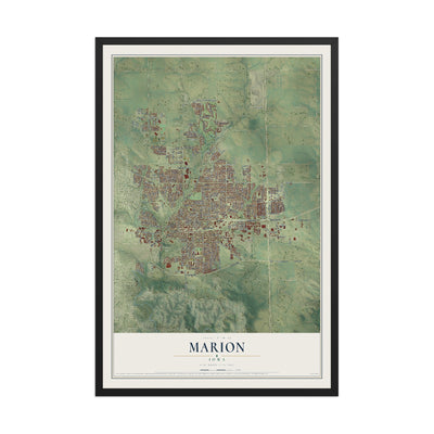 Map of Marion, Iowa, 12 x 18 inch print in a black wood frame