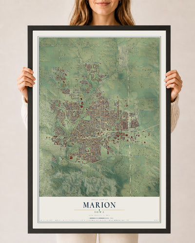 Map of Marion, Iowa, 24 x 36 inch print in a black wood frame