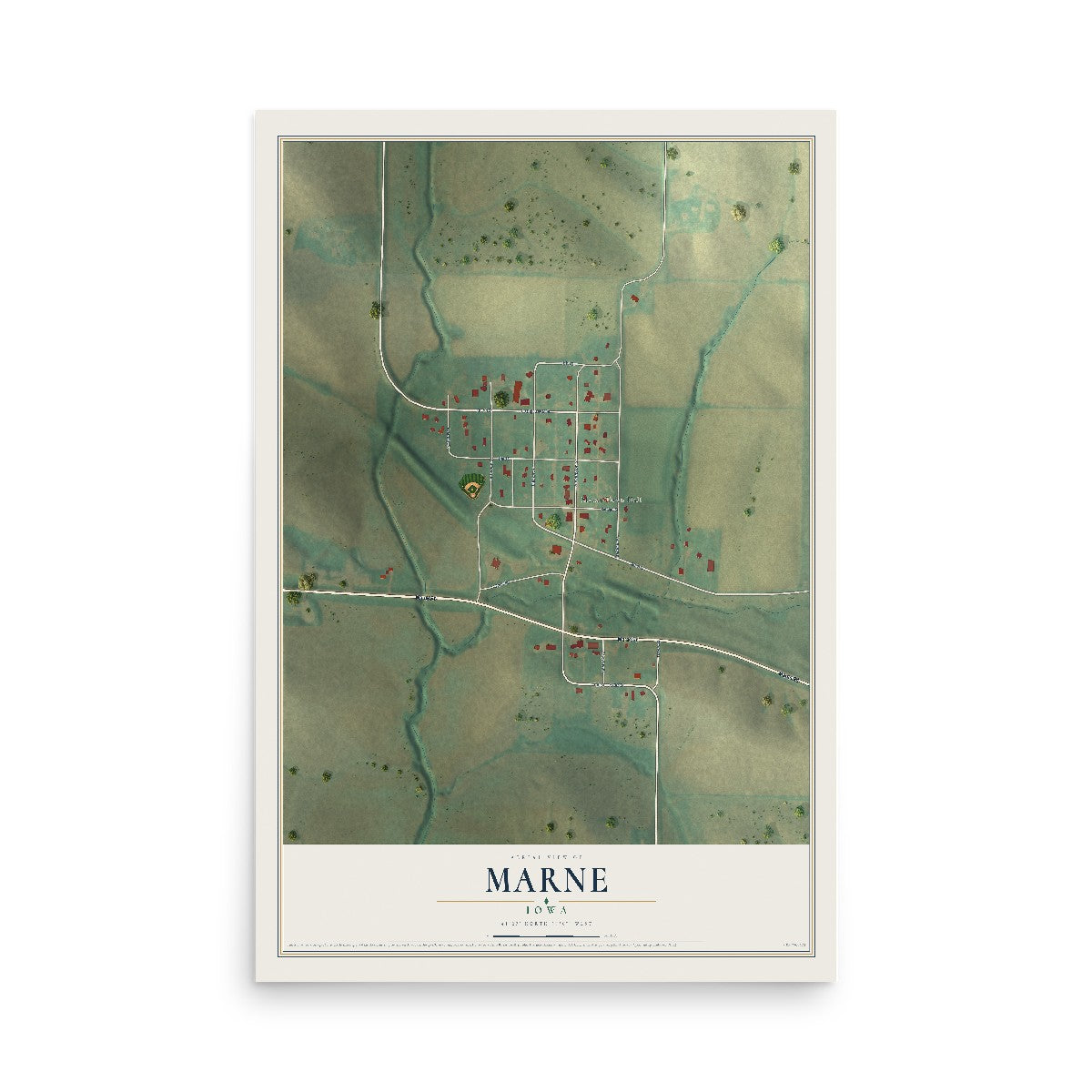 Map of Marne, Iowa, 12 x 18 inch unframed archival matte print