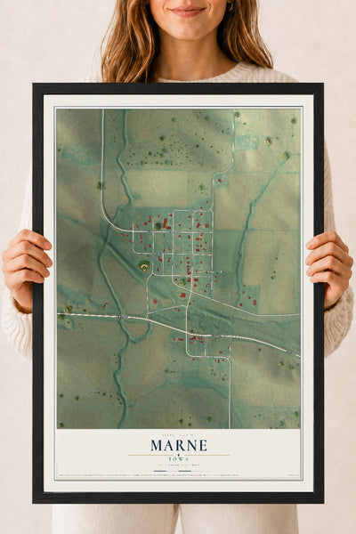 Map of Marne, Iowa, 18 x 24 inch print in a black wood frame