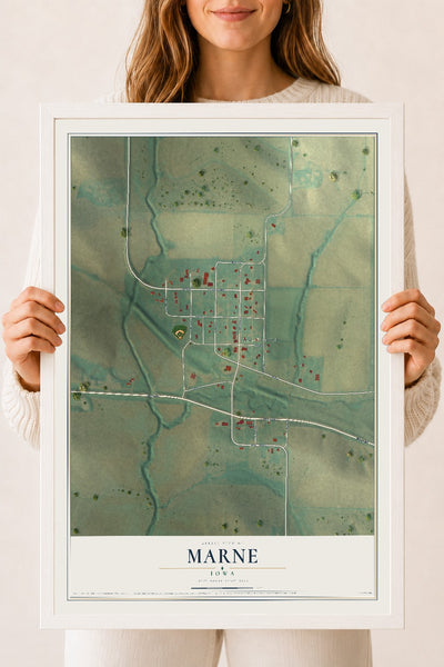 Map of Marne, Iowa, 18 x 24 inch print in a white wood frame