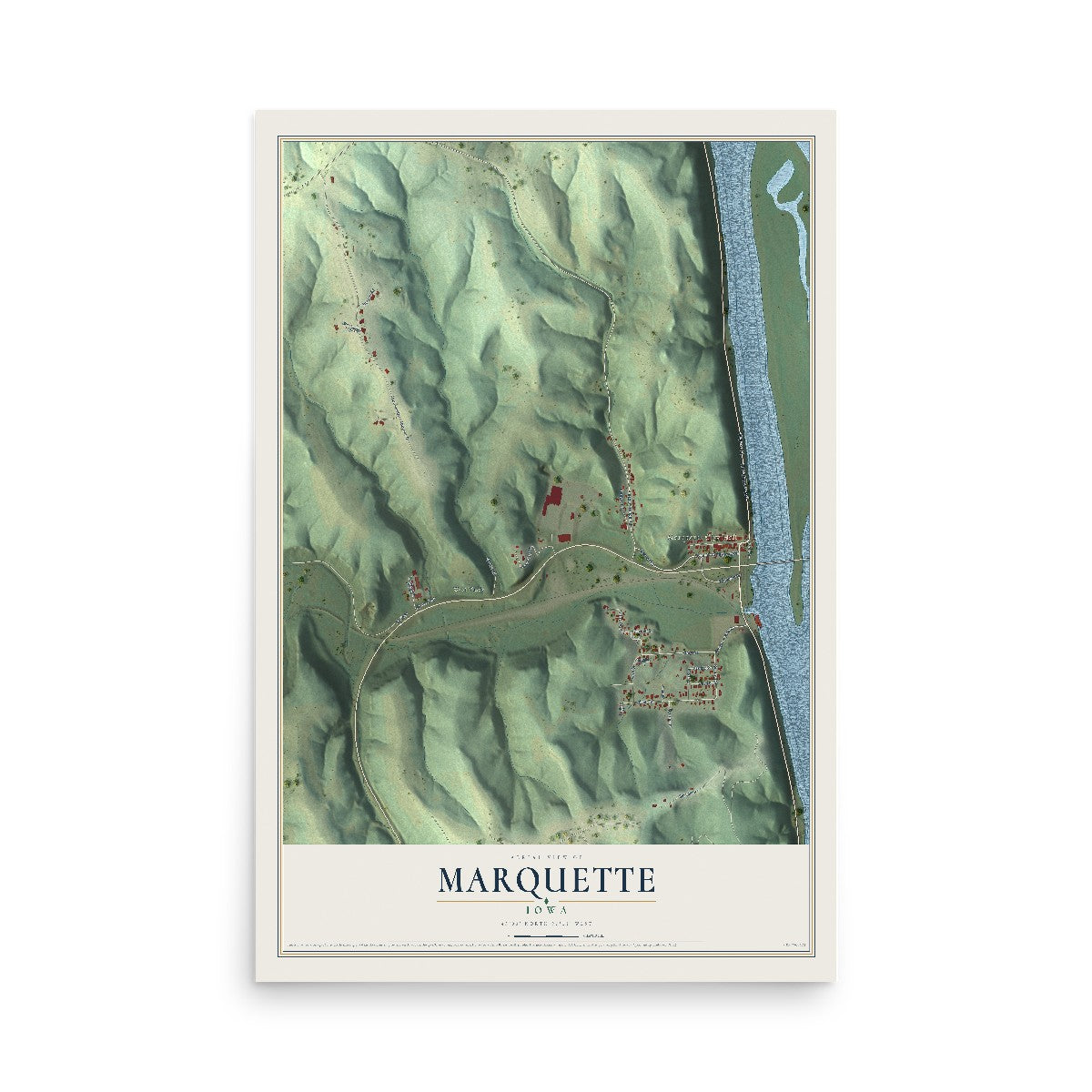 Map of Marquette, Iowa, 12 x 18 inch unframed archival matte print