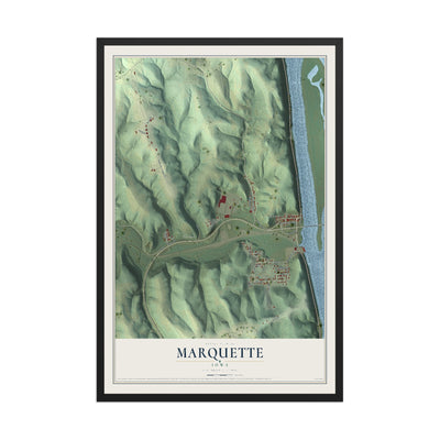 Map of Marquette, Iowa, 12 x 18 inch print in a black wood frame