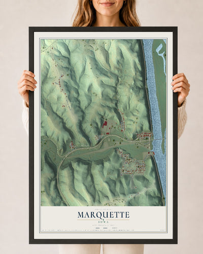 Map of Marquette, Iowa, 24 x 36 inch print in a black wood frame