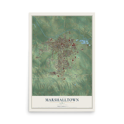 Map of Marshalltown, Iowa, 12 x 18 inch unframed archival matte print