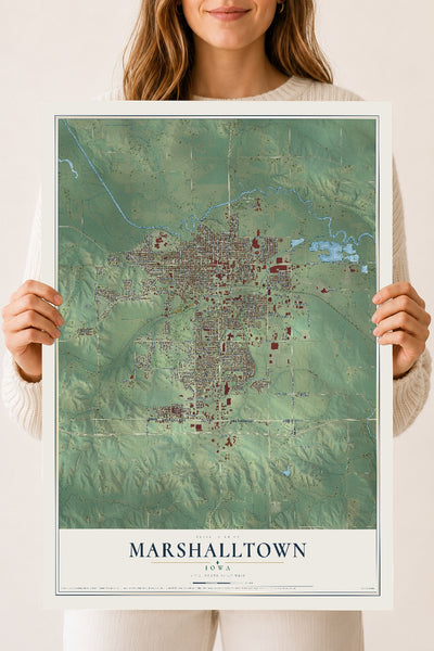 Map of Marshalltown, Iowa, 18 x 24 inch unframed archival matte print