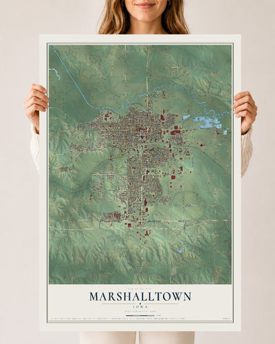 Map of Marshalltown, Iowa, 24 x 36 inch unframed archival matte print