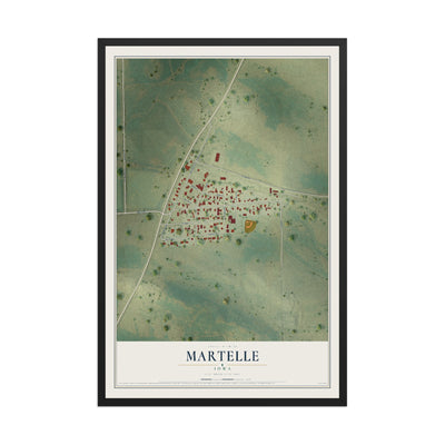 Map of Martelle, Iowa, 12 x 18 inch print in a black wood frame