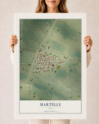 Map of Martelle, Iowa, 24 x 36 inch print in a white wood frame