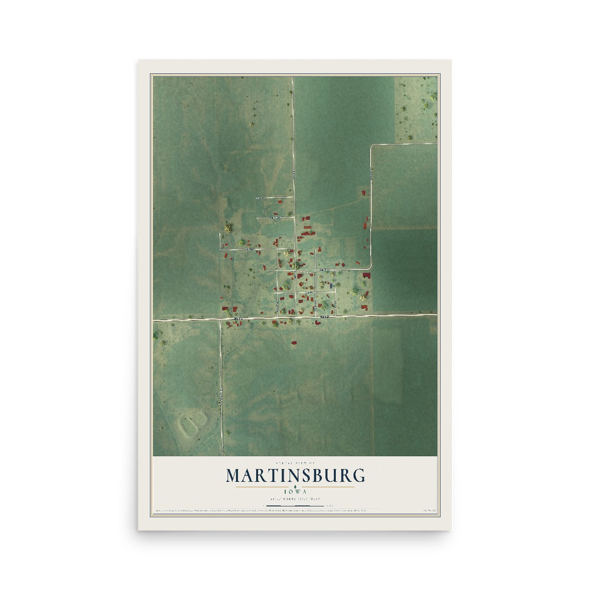 Map of Martinsburg, Iowa, 12 x 18 inch unframed archival matte print