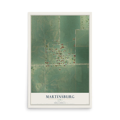 Map of Martinsburg, Iowa, 12 x 18 inch unframed archival matte print