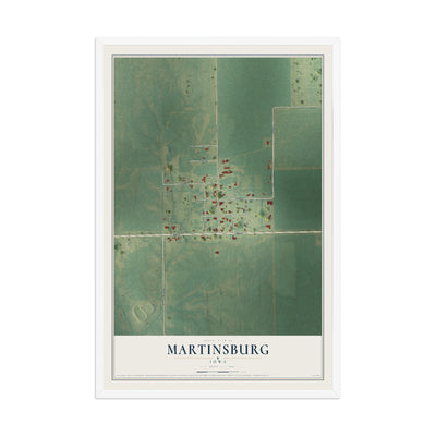 Map of Martinsburg, Iowa, 12 x 18 inch print in a white wood frame
