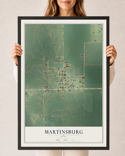 Map of Martinsburg, Iowa, 24 x 36 inch print in a black wood frame