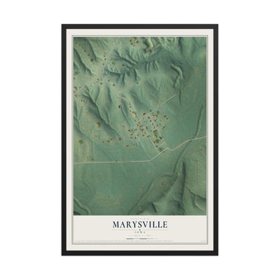 Map of Marysville, Iowa, 12 x 18 inch print in a black wood frame