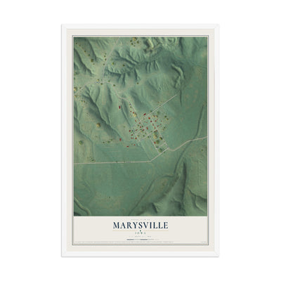 Map of Marysville, Iowa, 12 x 18 inch print in a white wood frame
