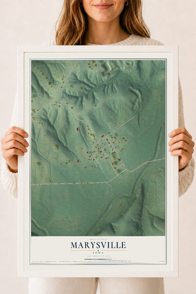 Map of Marysville, Iowa, 18 x 24 inch print in a white wood frame