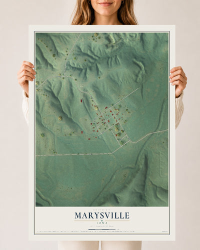 Map of Marysville, Iowa, 24 x 36 inch unframed archival matte print
