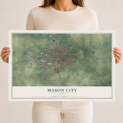 Map of Mason City, Iowa, 12 x 18 inch unframed archival matte print