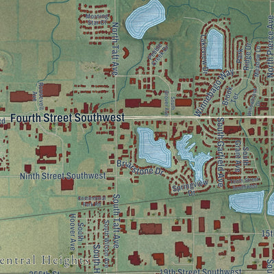 Second close-up of the map of Mason City, Iowa print showing more streets and buildings