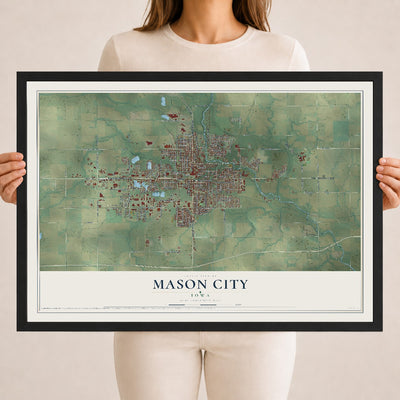 Map of Mason City, Iowa, 18 x 24 inch print in a black wood frame