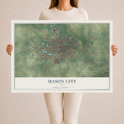 Map of Mason City, Iowa, 24 x 36 inch unframed archival matte print