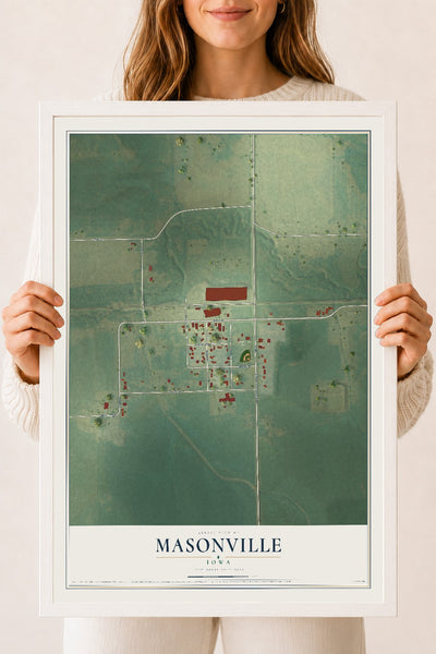 Map of Masonville, Iowa, 18 x 24 inch print in a white wood frame
