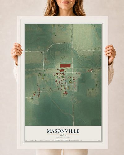 Map of Masonville, Iowa, 24 x 36 inch print in a white wood frame