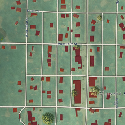 Close-up of the map of Massena, Iowa print showing street and building detail