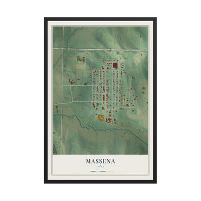 Map of Massena, Iowa, 12 x 18 inch print in a black wood frame