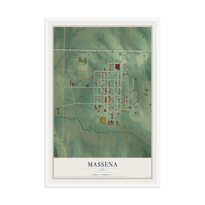 Map of Massena, Iowa, 12 x 18 inch print in a white wood frame