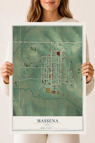 Map of Massena, Iowa, 18 x 24 inch unframed archival matte print