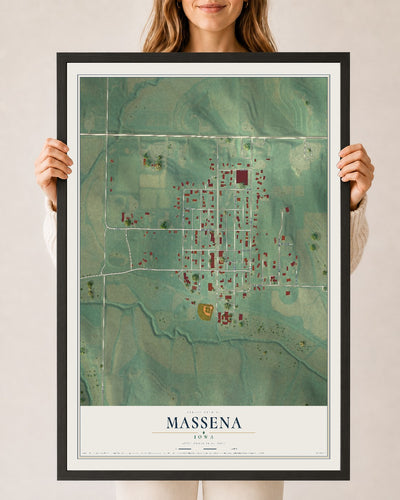 Map of Massena, Iowa, 24 x 36 inch print in a black wood frame