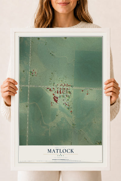 Map of Matlock, Iowa, 18 x 24 inch print in a white wood frame