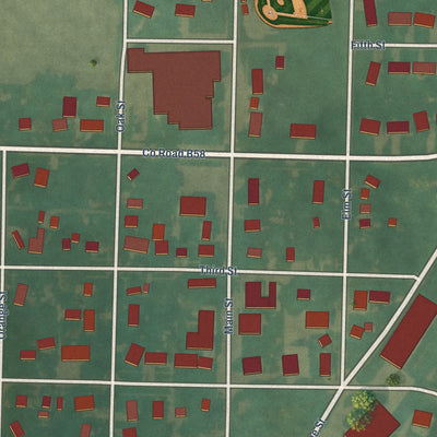 Close-up of the map of Maurice, Iowa print showing street and building detail