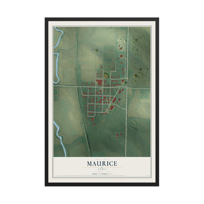 Map of Maurice, Iowa, 12 x 18 inch print in a black wood frame