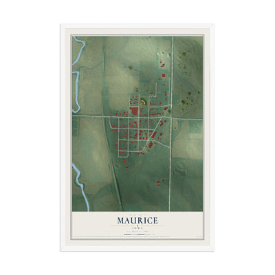 Map of Maurice, Iowa, 12 x 18 inch print in a white wood frame