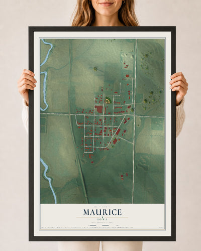 Map of Maurice, Iowa, 24 x 36 inch print in a black wood frame