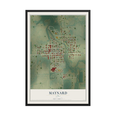 Map of Maynard, Iowa, 12 x 18 inch print in a black wood frame