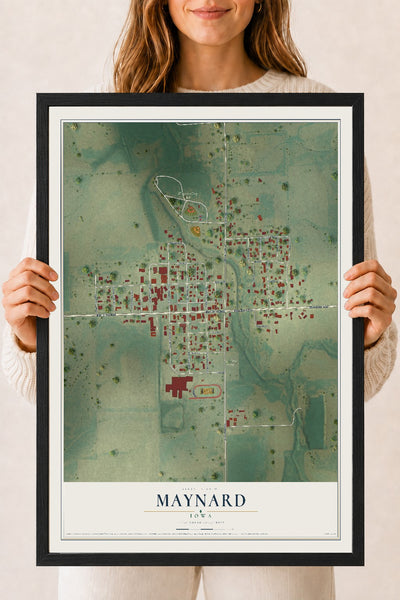 Map of Maynard, Iowa, 18 x 24 inch print in a black wood frame
