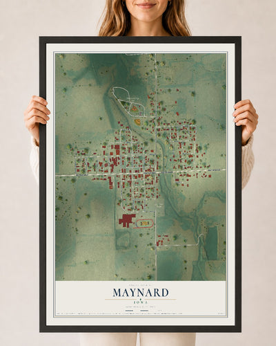 Map of Maynard, Iowa, 24 x 36 inch print in a black wood frame