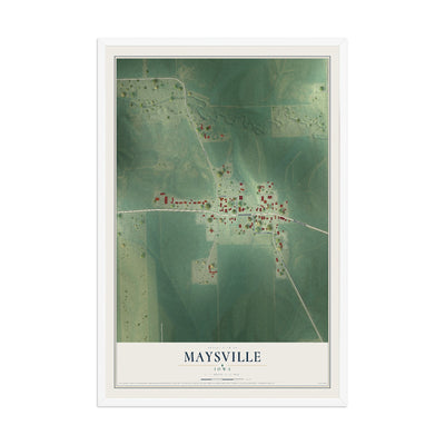 Map of Maysville, Iowa, 12 x 18 inch print in a white wood frame